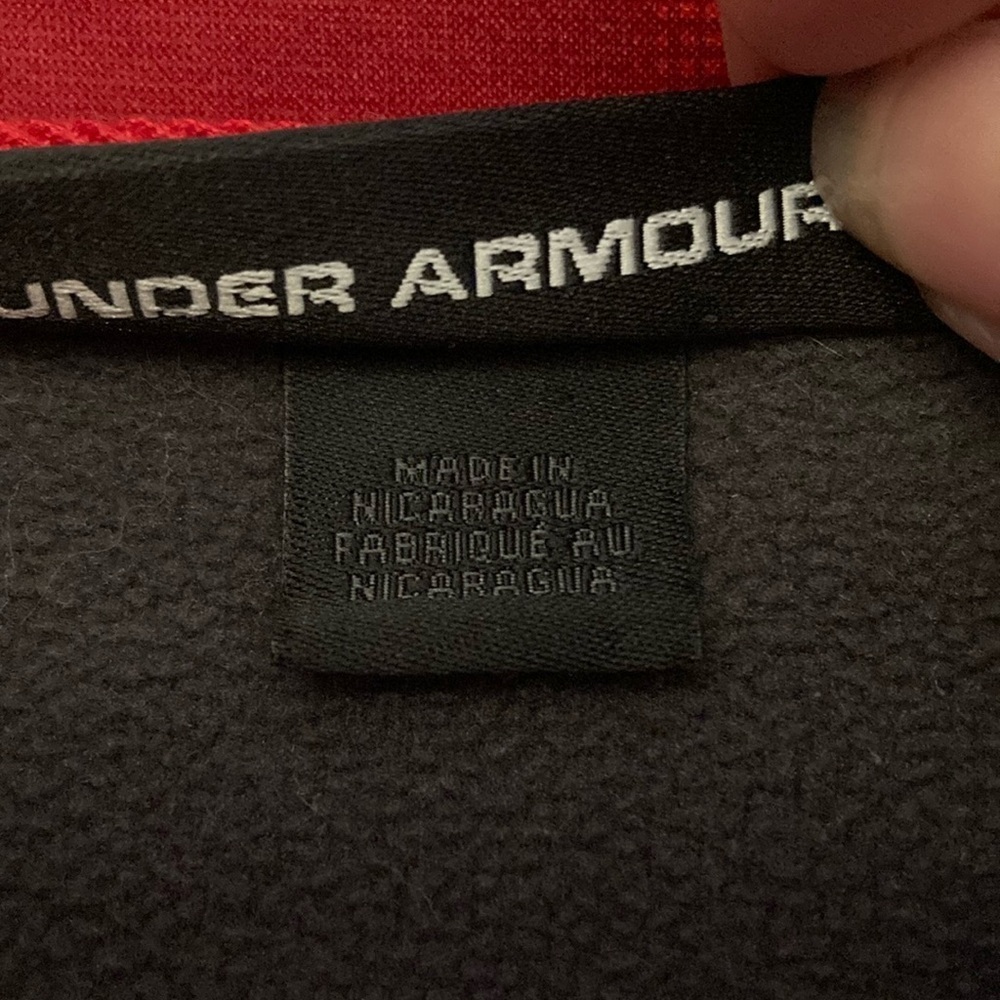 Under Armour mens 2XL/2TG charcoal grey hoodie big logo in red sweatshirt - Picture 4 of 10